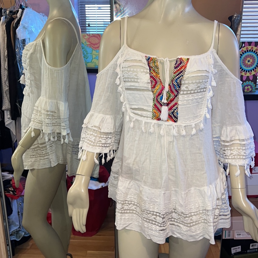Sunny Studio marked embroidered lace high low mini dress